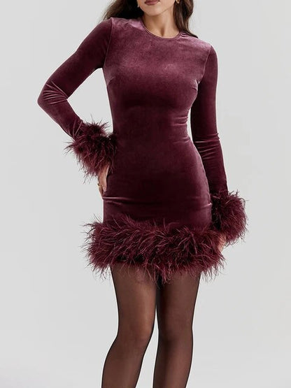 Damen Langärmliges Minikleid Figurbetonter Stoff