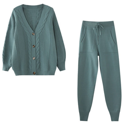 Eveloria Damen Cardigan Set aus Kaschmir mit Hose Beige