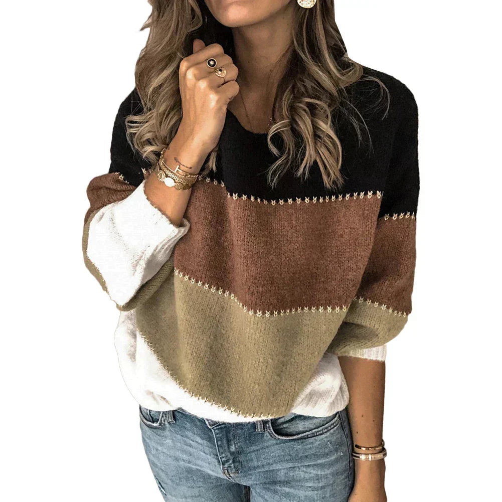 Damen Colorblock Pullover Frühling Farbenfroh