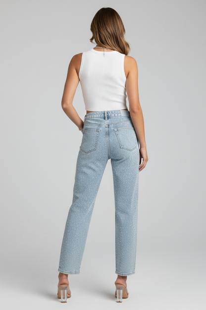 Damen High-Waist Glanz-Straight-Leg Jeans