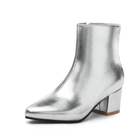 Damen Ankle Boots Blockabsatz Spitz Toe Leder