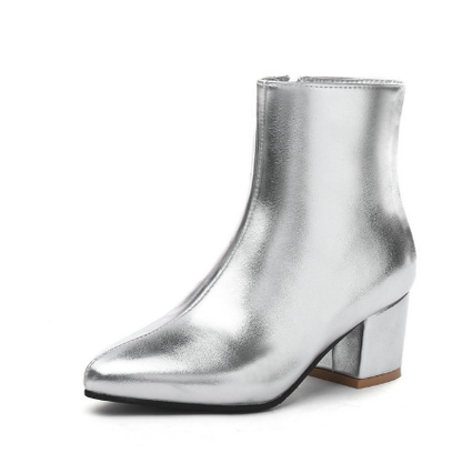 Damen Ankle Boots Blockabsatz Spitz Toe Leder