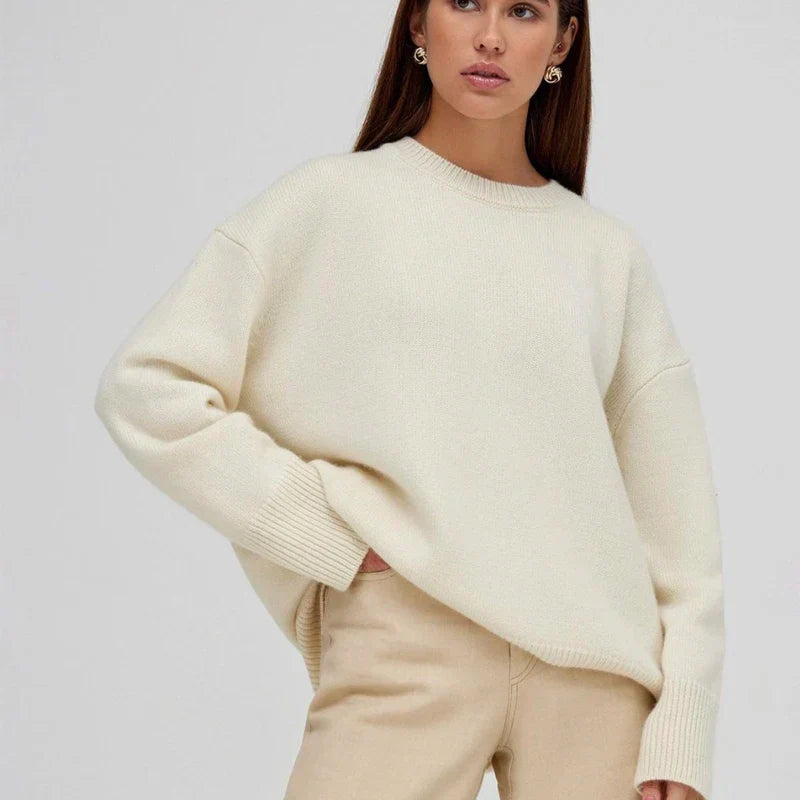 Damen Kaschmirpullover Einfach Elegant Weich Beige - Eveloria