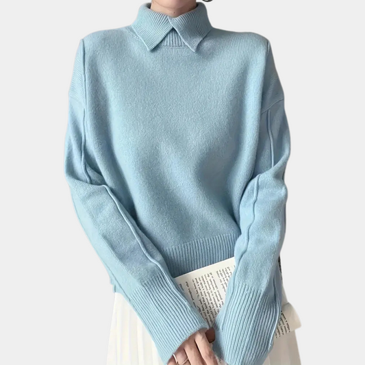 Damen Strickpullover Aprikose Himmelblau Weiß - Eveloria