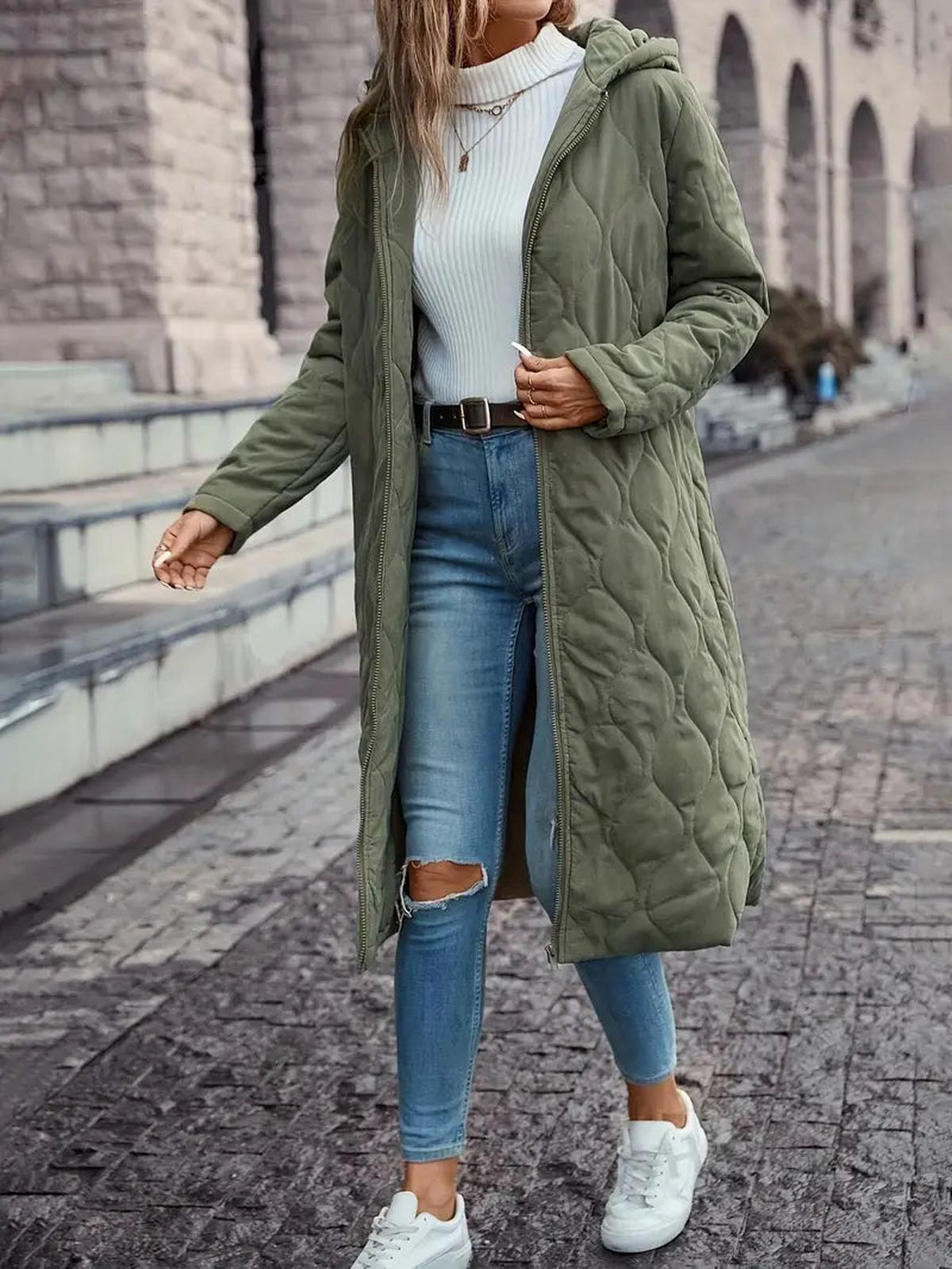 Damenschutz Jacke Gesteppt Langärmlig Kapuzenjacke Herbst Winter - Eveloria