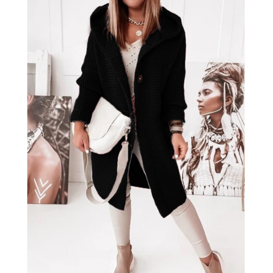 Eveloria Damen Kapuzen-Cardigan Lockere Passform Zweiweich