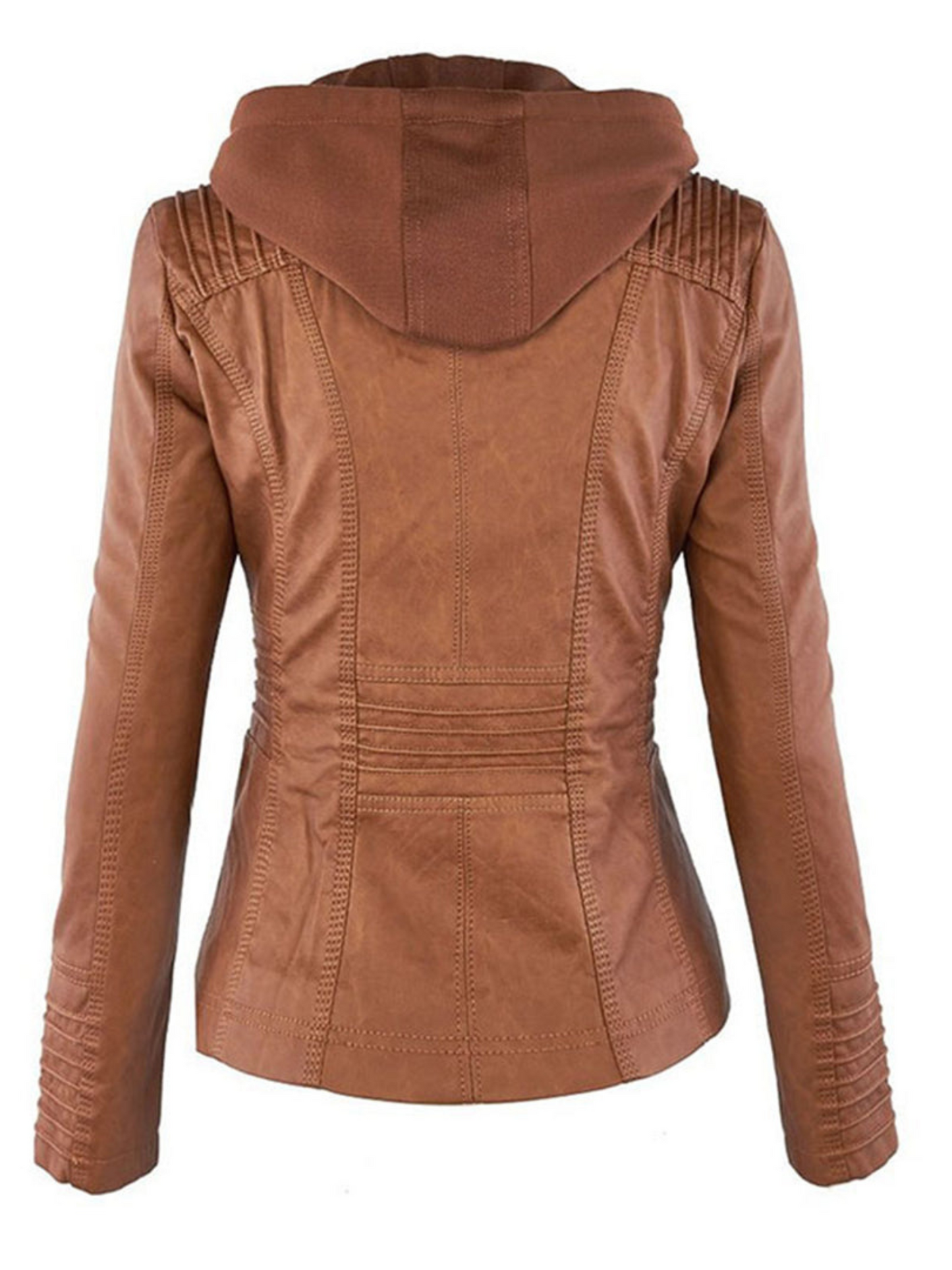 Eveloria Damen Lederjacke Kapuze Rippendetails - Eveloria