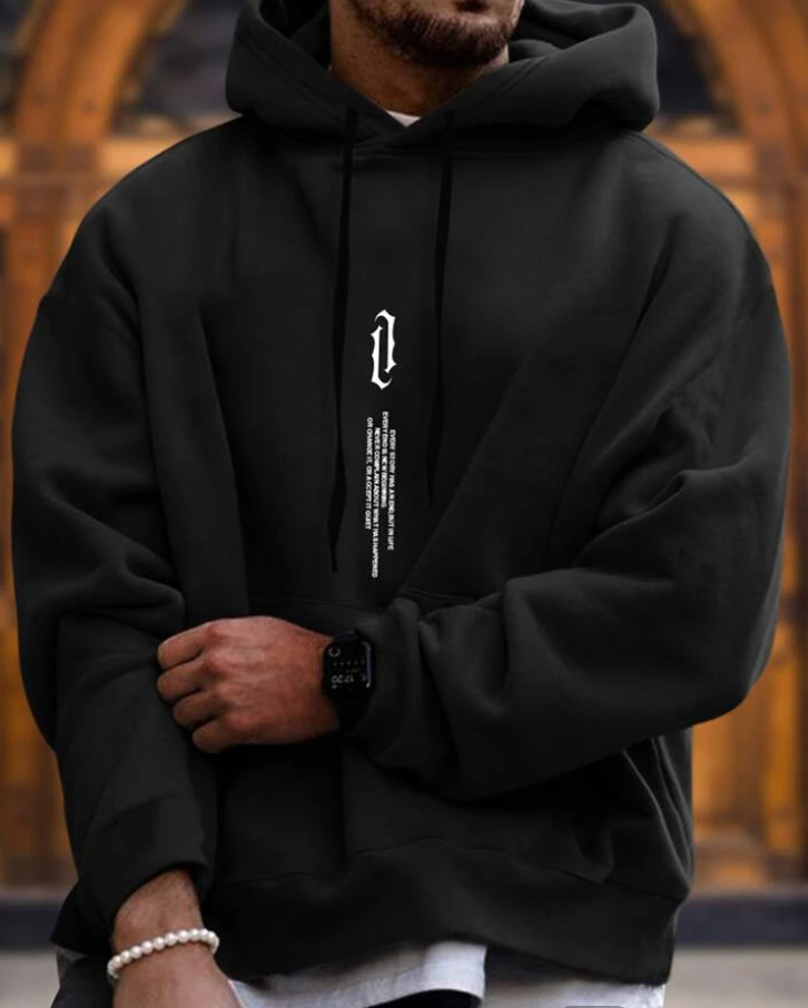 Männer Hoodie Gemütlicher Pullover Kordelzug Tasche Schwarz - Eveloria
