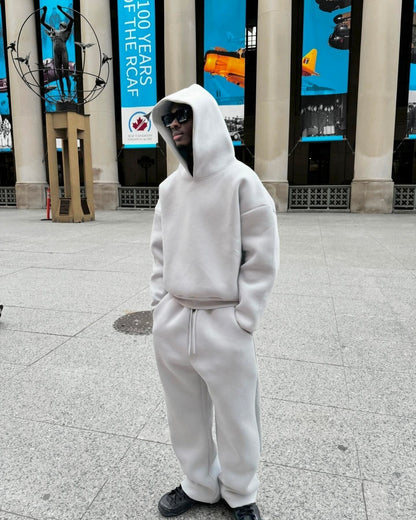 Hoodie Joggers Set | Gerade Beine | Zweiteilig | Jogginganzug | Trainingsanzug für Männer-Grau-XS-Chaps Herrenmode