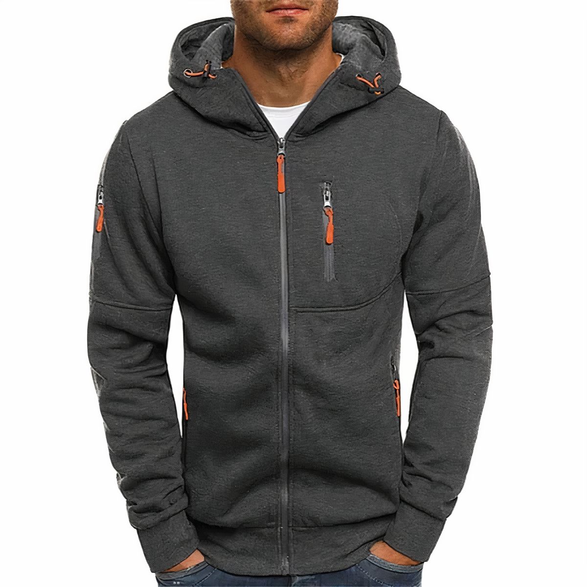 Hoodie | Langarm | Taschen | Zip Hoodie | Herren Hoodie-Dunkelgrau-S-Chaps Herrenmode