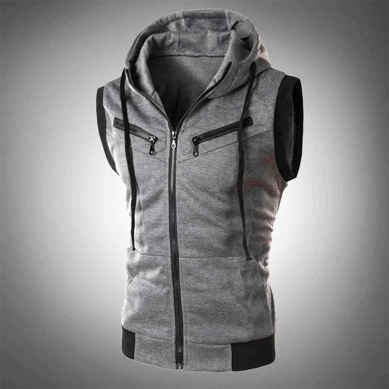 Herren Hoodie Vest Kapuzenweste Zip-Up Schwarz - Eveloria