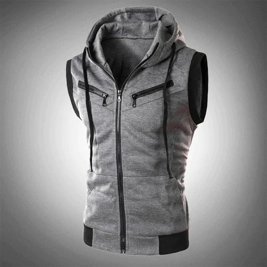 Herren Hoodie Vest Kapuzenweste Zip-Up Schwarz - Eveloria