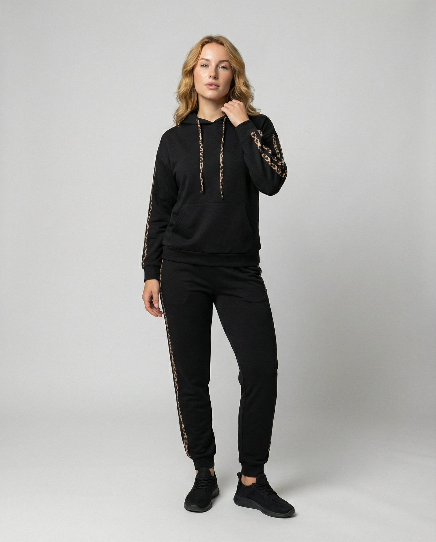 Damen Jogginganzug Zebramuster Schwarz Weiß - Eveloria