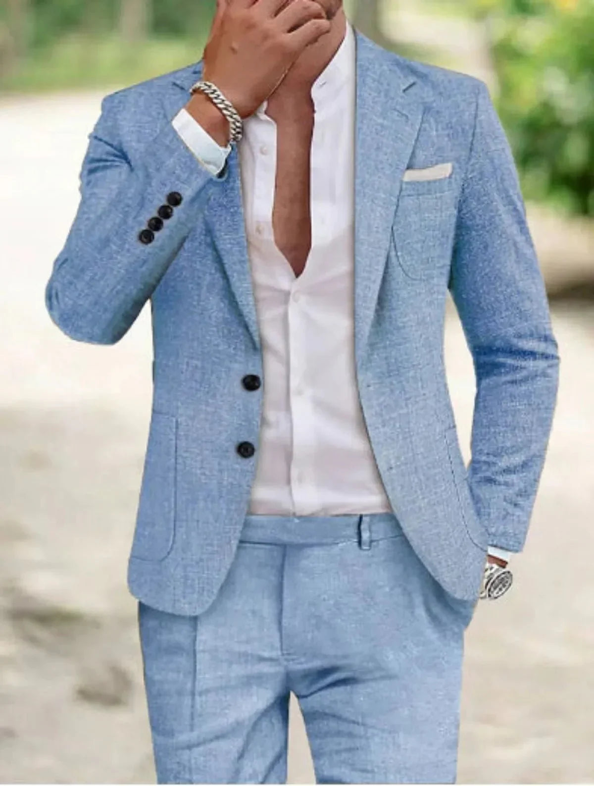 Herren Klassischer Zweiknopf Hochzeitsanzug Set