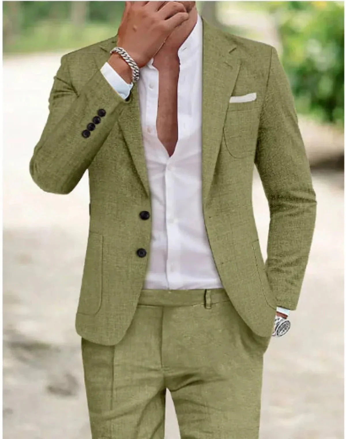 Herren Klassischer Zweiknopf Hochzeitsanzug Set