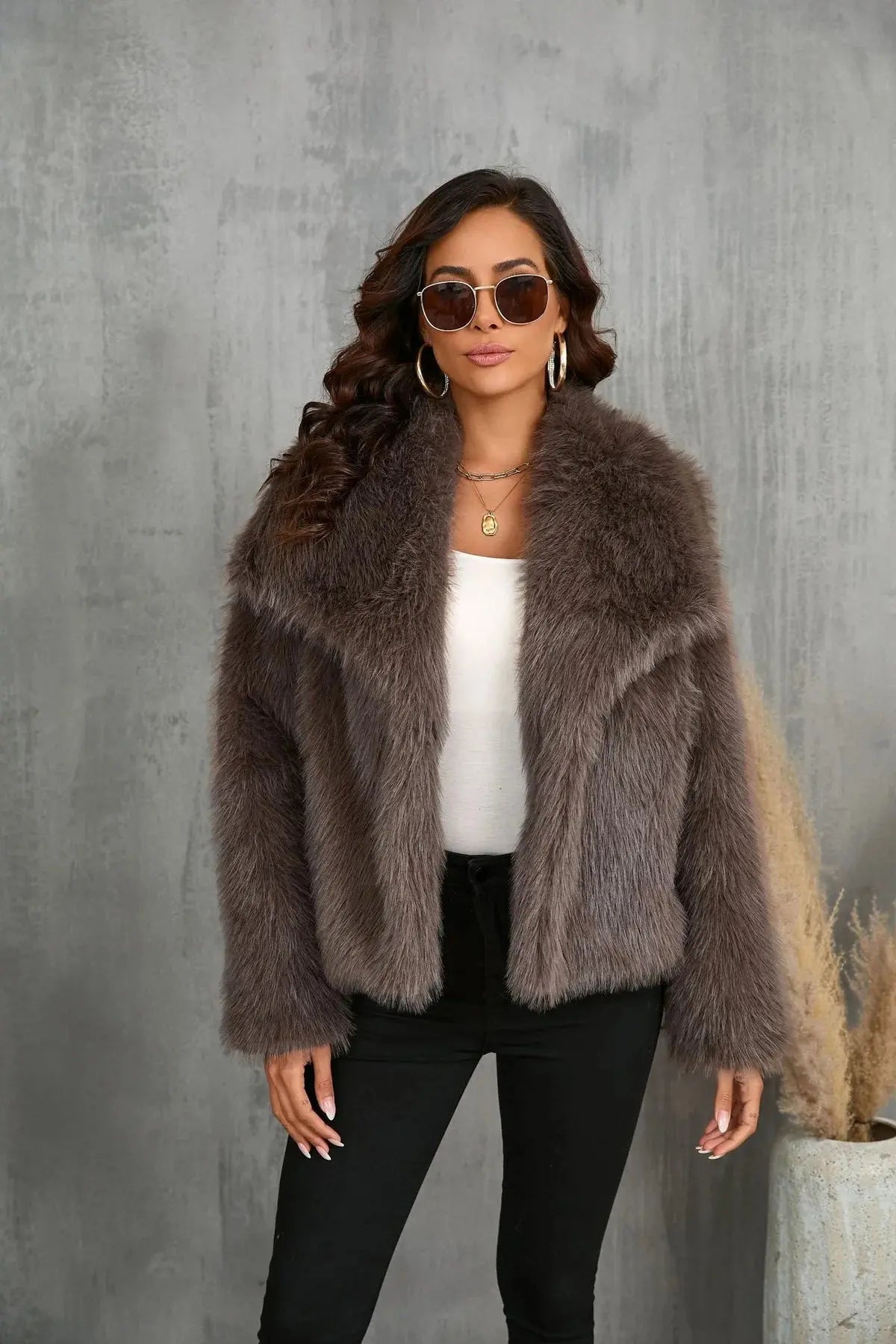 Damen Oversize Felljacke Kuschelig Braun