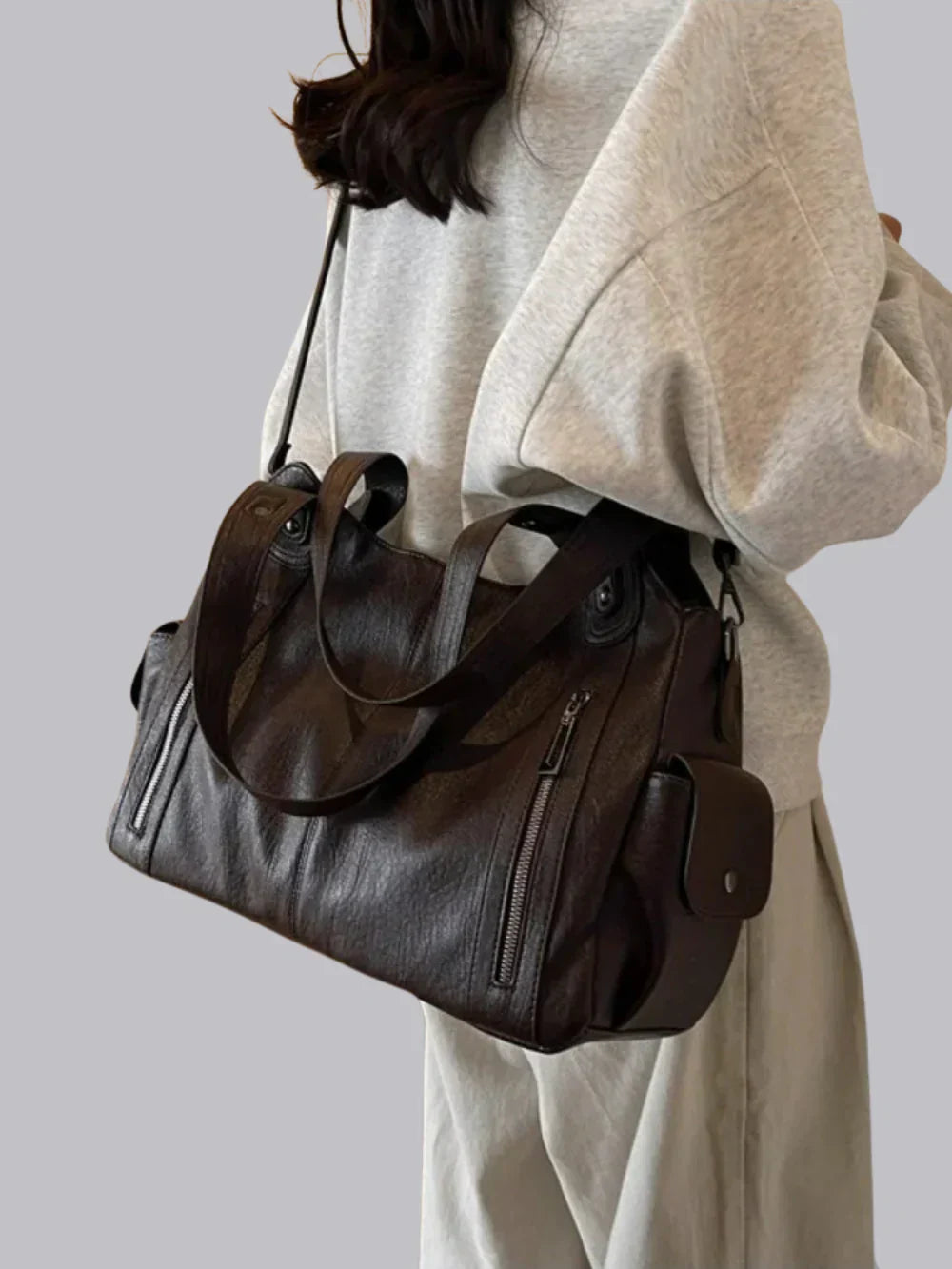 Damen Handtasche Groß Schultergurt Leder