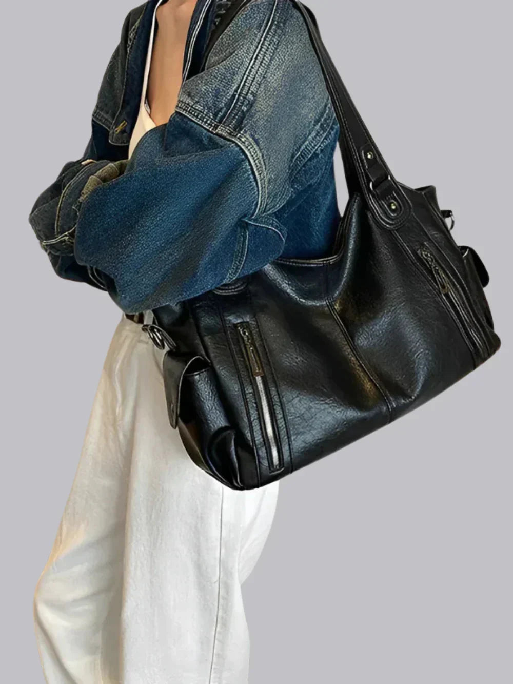 Damen Handtasche Groß Schultergurt Leder