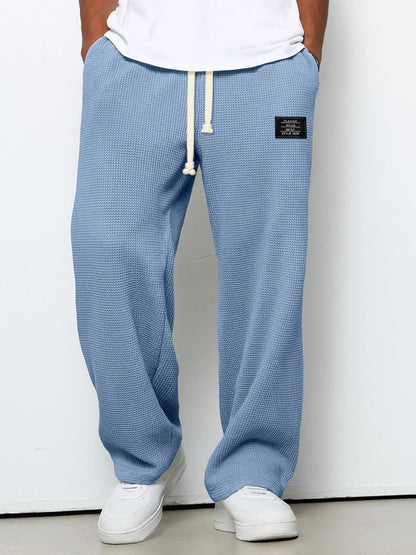 Herrenhose Waffelstrick Kordelzug Bequem Schwarz - Eveloria