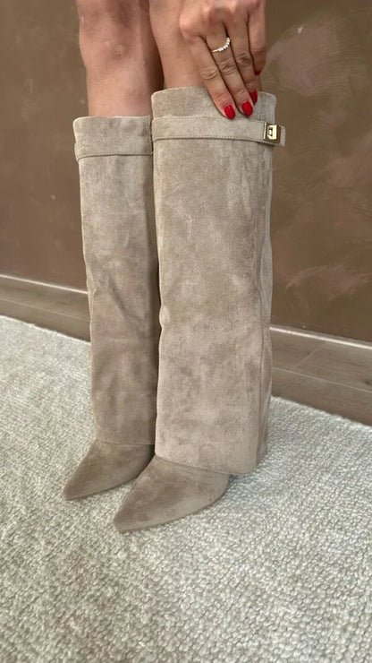 Eveloria Damen Kniehohe Stiefel Leder