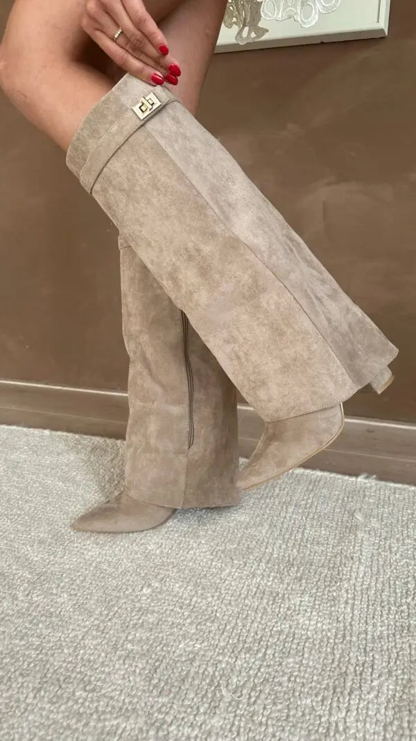 Damen Overknee Stiefel Elegant Leder