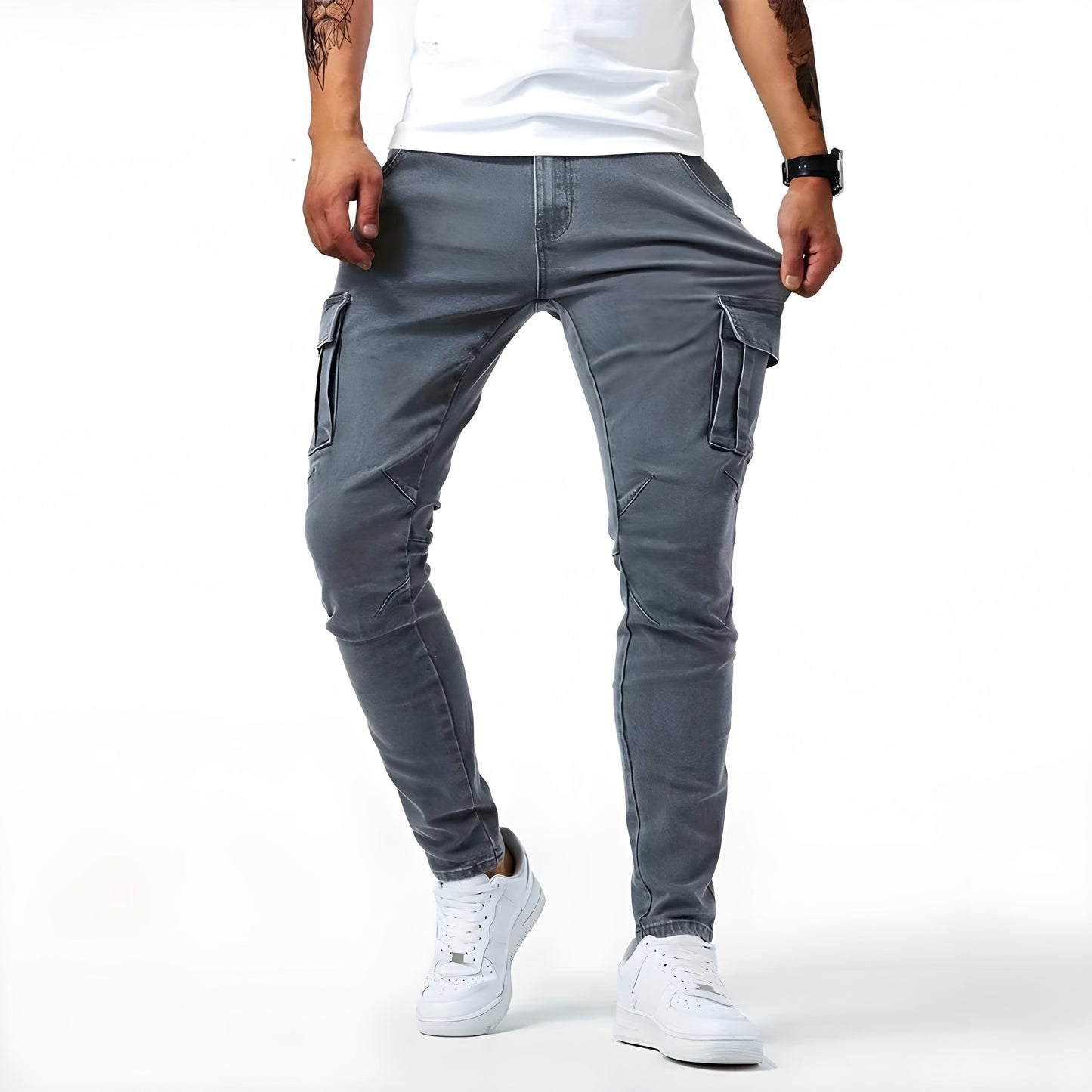 Herren Cargohose schmale Passform Mehrwertige Taschen
