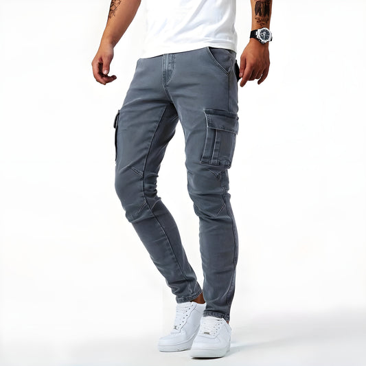 Herren Cargohose schmale Passform Mehrwertige Taschen Schwarz - Eveloria