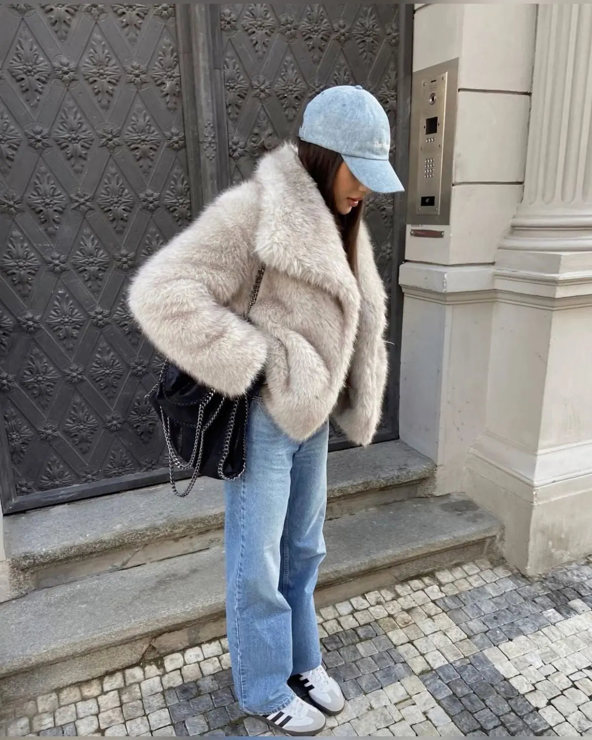 Damen Oversize Felljacke Kuschelig Braun
