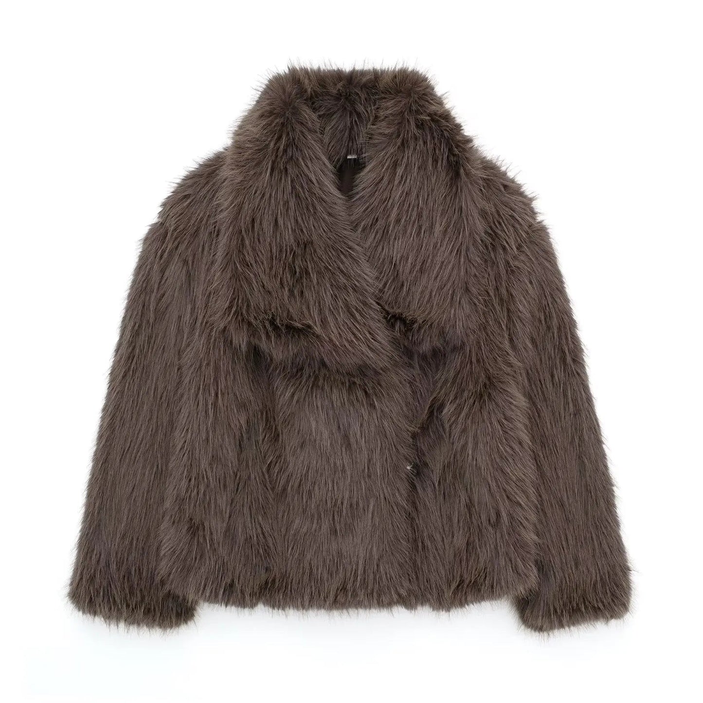 Damen Oversize Felljacke Kuschelig Braun