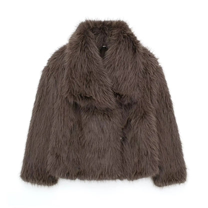 Damen Oversize Felljacke Kuschelig Braun