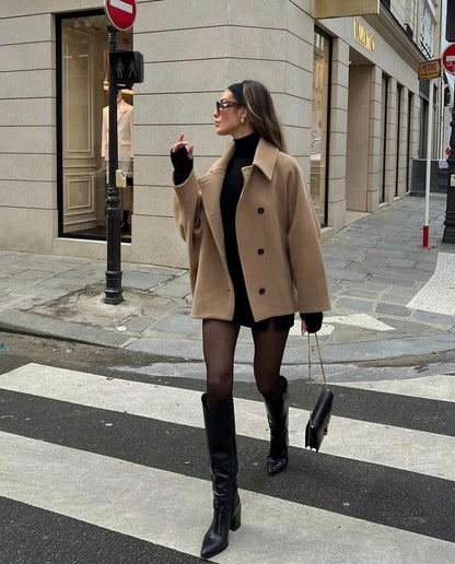 Damen Oversized Wintermantel Gerade Geschnitten Schwarz - Eveloria