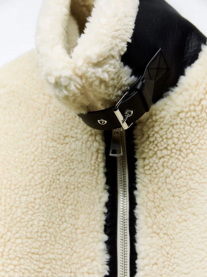 Damen Teddyjacke Oversized Reißverschluss Kuschelig Weich