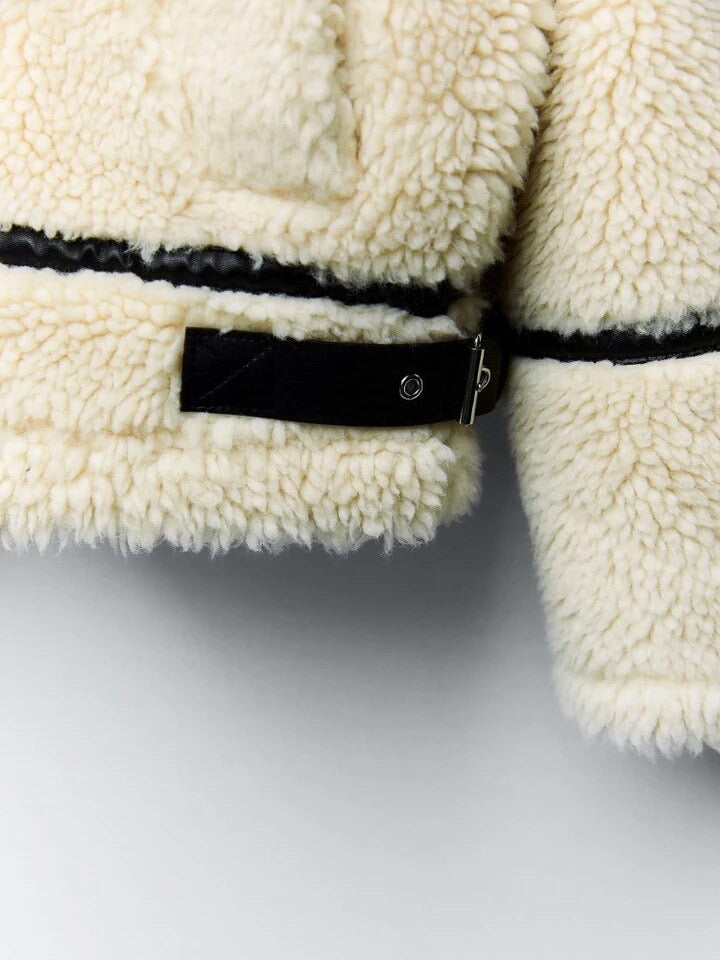 Damen Teddyjacke Oversized Reißverschluss Kuschelig Weich