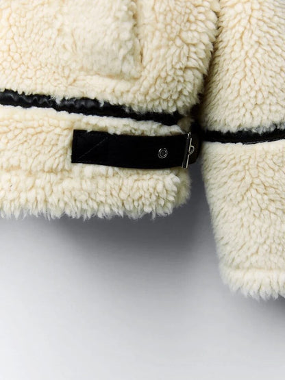 Damen Teddyjacke Oversized Reißverschluss Kuschelig Weich