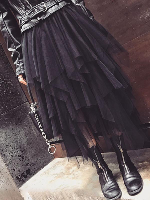 Damen Unregelmäßiger Tüllrock Schwarz Punk - Eveloria