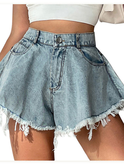 Damen Jeans-Shorts Hohe Taille Denim Cowboy Ausgestellt mit Fransen