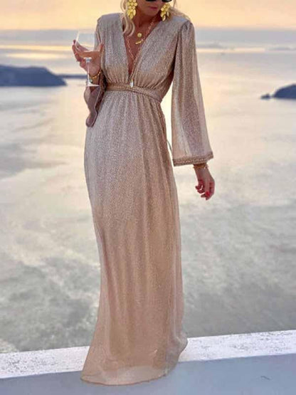 Eveloria Damen Hochzeitskleid Lang Pailletten Champagnerfarben