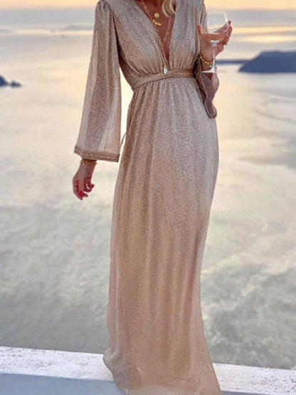 Eveloria Damen Hochzeitskleid Lang Pailletten Champagnerfarben - Eveloria
