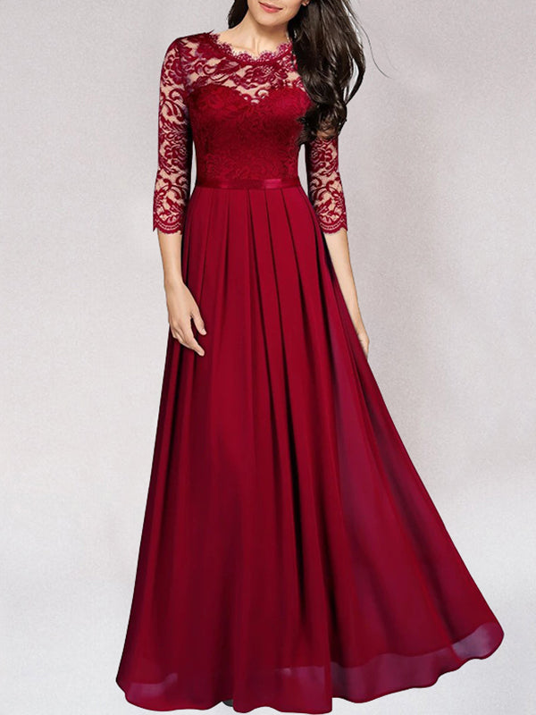 Elegantes Brautjungfernkleid Spitze Lang - Eveloria