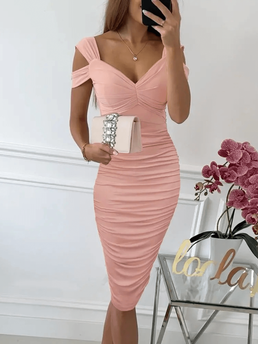 Eveloria Damen Midi-Bodycon-Kleid V-Ausschnitt Rückenfrei Ärmellos