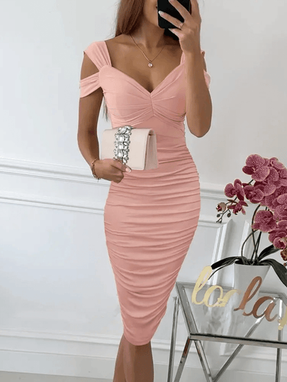 Eveloria Damen Midi-Bodycon-Kleid V-Ausschnitt Rückenfrei Ärmellos