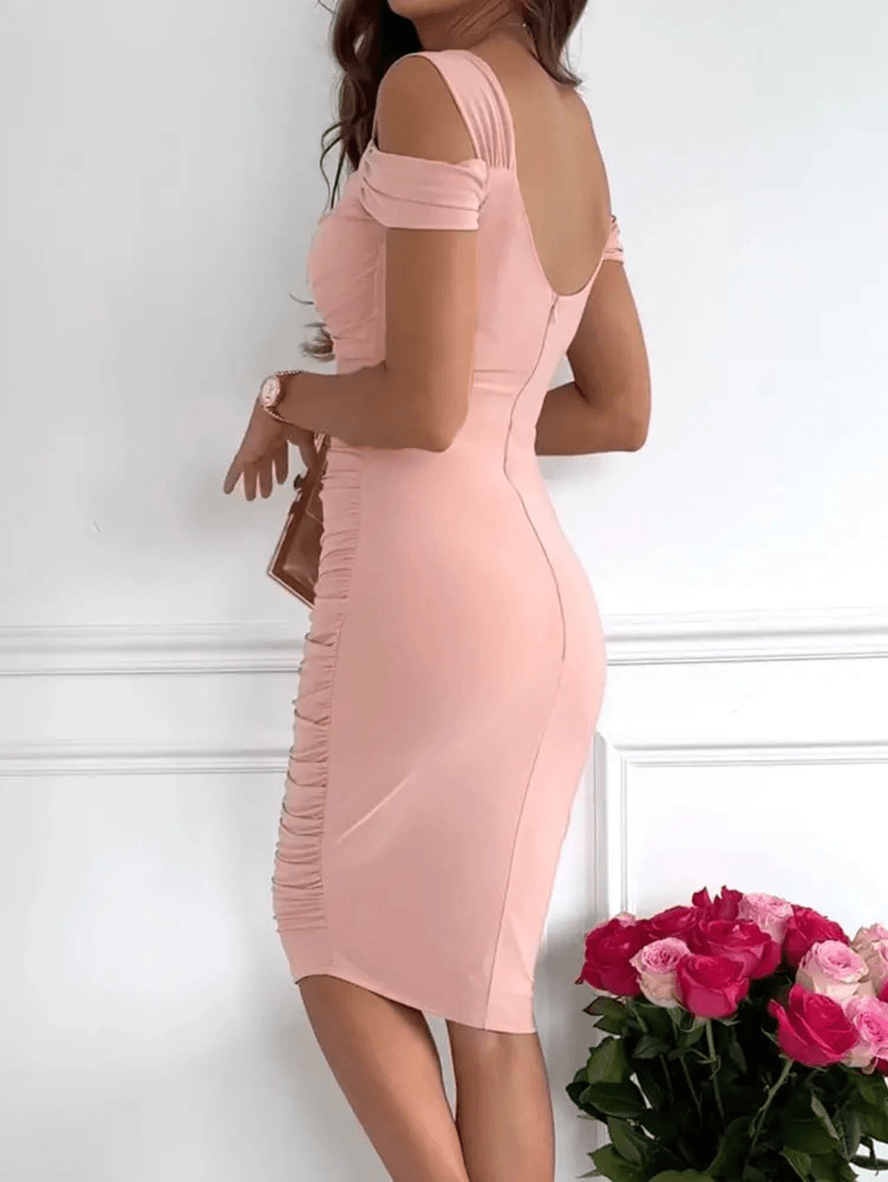 Eveloria Damen Midi-Bodycon-Kleid V-Ausschnitt Rückenfrei Ärmellos