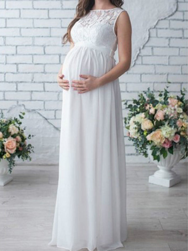 Damen Umstandskleid Spitze Ärmellos Rundhalsausschnitt Boho-Stil
