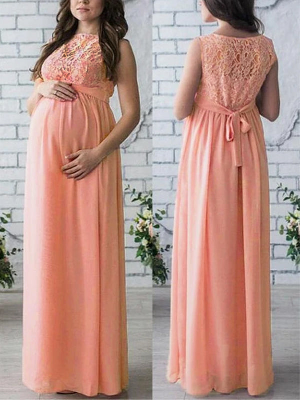 Damen Umstandskleid Spitze Ärmellos Rundhalsausschnitt Boho-Stil