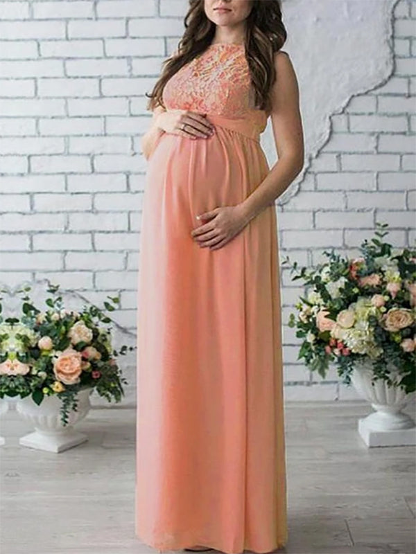 Damen Umstandskleid Spitze Ärmellos Rundhalsausschnitt Boho-Stil - Eveloria