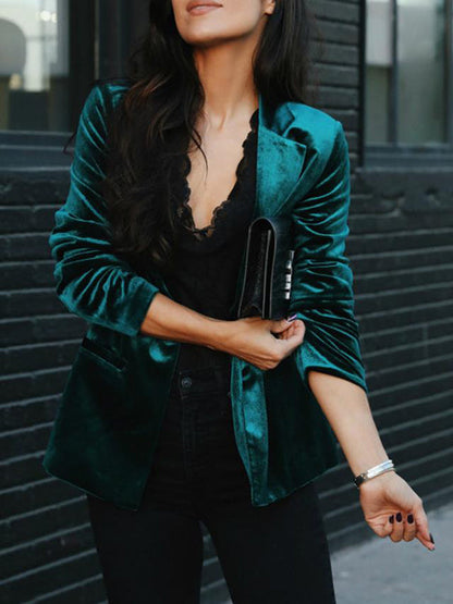 Damen Samtblazer Reverskragen Elegant Schwarz - Eveloria
