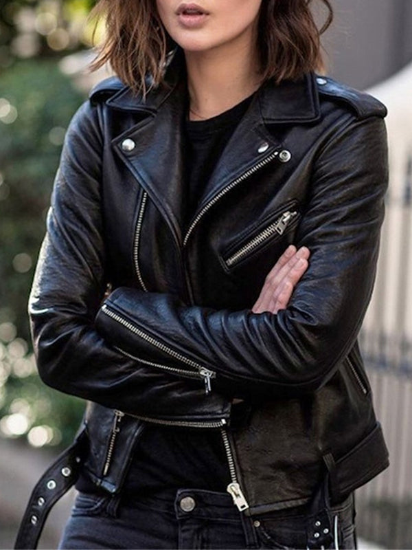 Eveloria Damen Jacke Kunstmaterial Reißverschluss Schwarz - Eveloria