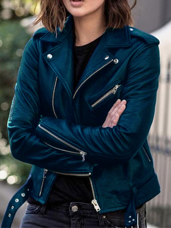 Eveloria Damen Jacke Kunstmaterial Reißverschluss
