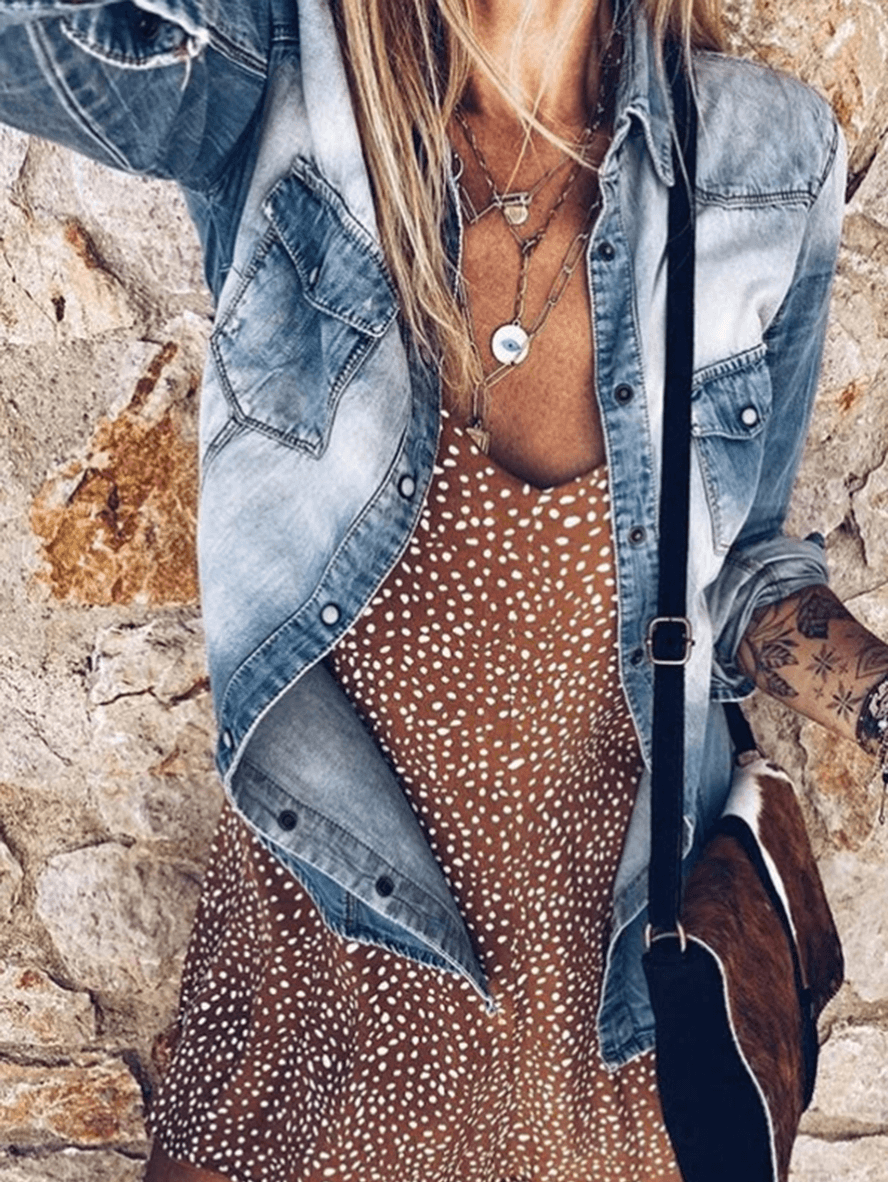 Damen Jeansbluse mit Knöpfen und Kragen Langarm