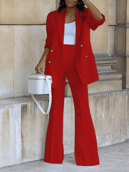 Damen Zweiteiliger Hosenanzug Büro-Blazer Langarm Elegant - Eveloria